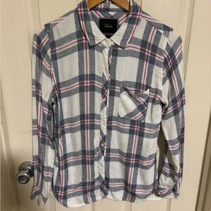 Rails Plaid Button Down Shirt Women’s Size Small White Blue Red Flannel Style